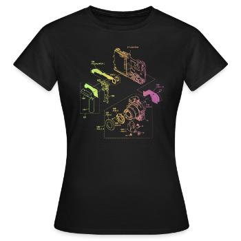 Regenbogen Retro Kamera Technische Zeichnung - Frauen T-Shirt - Schwarz - Vorne - AI Model Female 172 dark (172cm)