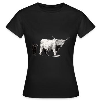 Schottisches Hochlandrind mit Kalb - Frauen T-Shirt - Schwarz - Vorne - AI Model Female 172 dark (172cm)
