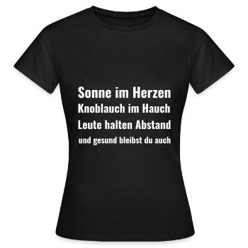 Sonne im Herzen , Knoblauch im Hauch , Spruch - Frauen T-Shirt - Schwarz - Vorne - AI Model Female 172 dark (172cm)