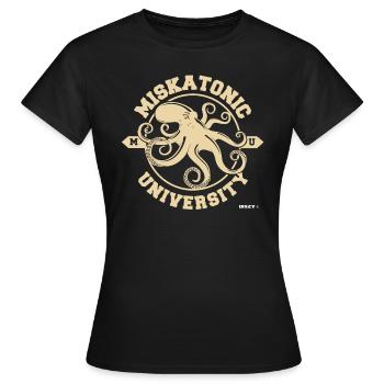 Logo de l'Université Miskatonic - T-shirt Femme - noir - Devant - AI Model Female 172 dark (172cm)