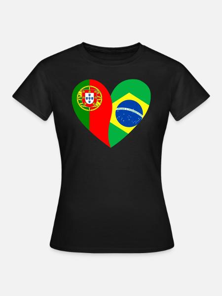 Drapeau Coeur Portugal Brésil Drapeau - T-shirt Femme - noir