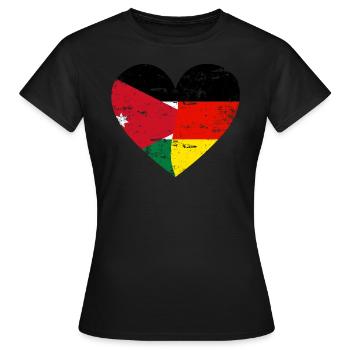 Jordanien Deutschland Flaggenherz - Frauen T-Shirt - Schwarz - Vorne - AI Model Female 172 dark (172cm)