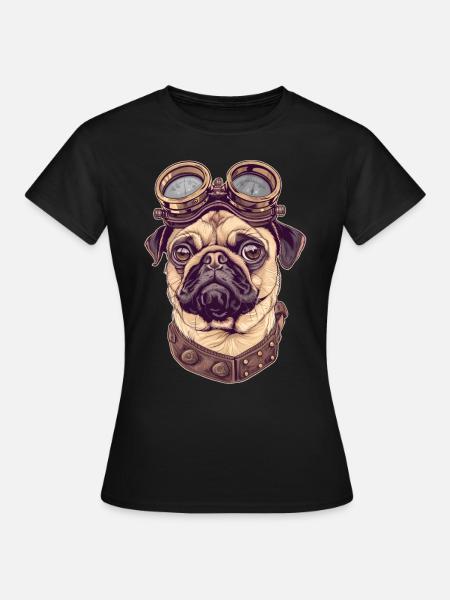 Steampunk Mops - Frauen T-Shirt - Schwarz