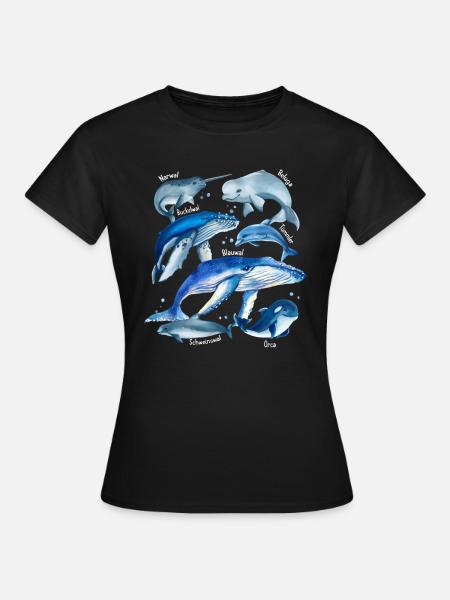 Walarten Verschiedene Wale Blauwal Orca Narwal Bel - Frauen T-Shirt - Schwarz