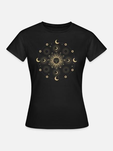 Universum Astrologie Tattoo Sonne Mond Sterne - Dame-T-shirt - sort