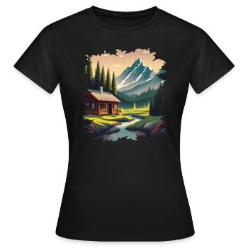 Berglandschaft Berge Hütte Nadelbäume Landschaft - Frauen T-Shirt - Schwarz - Vorne - AI Model Female 172 dark (172cm)