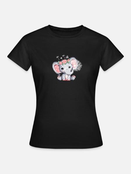 Elefant Mädchen mit Blume - Frauen T-Shirt - Schwarz