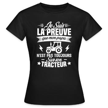 Je suis la preuve que mon papa tracteur humour - T-shirt Femme - noir - Devant - AI Model Female 172 dark (172cm)