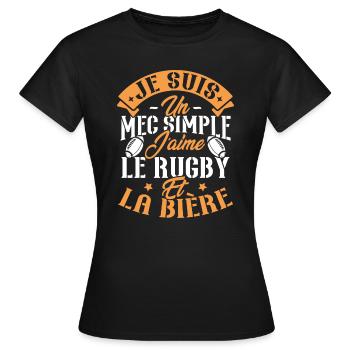 Je suis un Mec simple j'aime rugby et la bière - T-shirt Femme - noir - Devant - AI Model Female 172 dark (172cm)