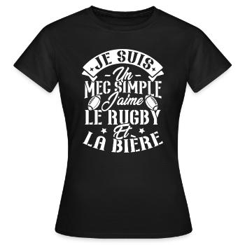 Je suis un Mec simple j'aime rugby et la bière - T-shirt Femme - noir - Devant - AI Model Female 172 dark (172cm)