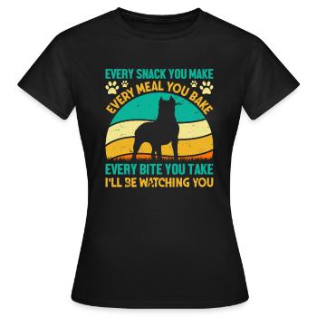 Chiens - Chaque collation que vous préparez, je vous surveillerai ! - T-shirt Femme - noir - Devant - AI Model Female 172 dark (172cm)