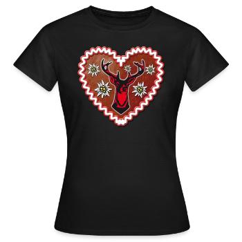 01 Lebkuchenherz Hirsch Edelweiss Enzian Hirschkop - Frauen T-Shirt - Schwarz - Vorne - AI Model Female 172 dark (172cm)