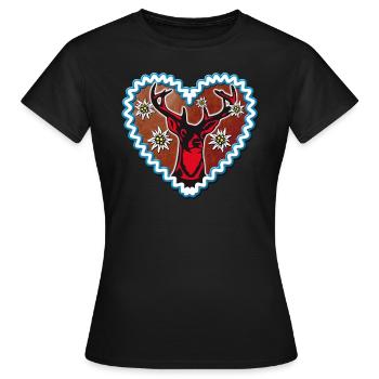 02 Lebkuchenherz Hirsch Edelweiss Enzian Hirschkop - Frauen T-Shirt - Schwarz - Vorne - AI Model Female 172 dark (172cm)