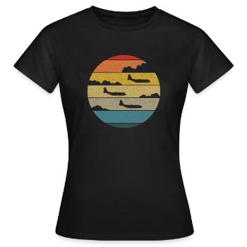 C-130 Hercules Silhouette Rétro coucher de soleil Fl - T-shirt Femme - noir - Devant - AI Model Female 172 dark (172cm)