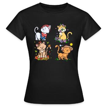 Every Season is a cat season Seasons Cats - Women's T-Shirt - black - Front - AI Model Female 172 dark (172cm)