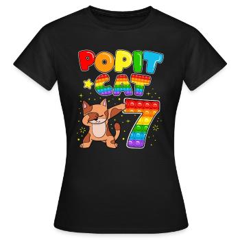 Pop it Cat Glückliche 7. Katze Geburtstag Sieben - Frauen T-Shirt - Schwarz - Vorne - AI Model Female 172 dark (172cm)