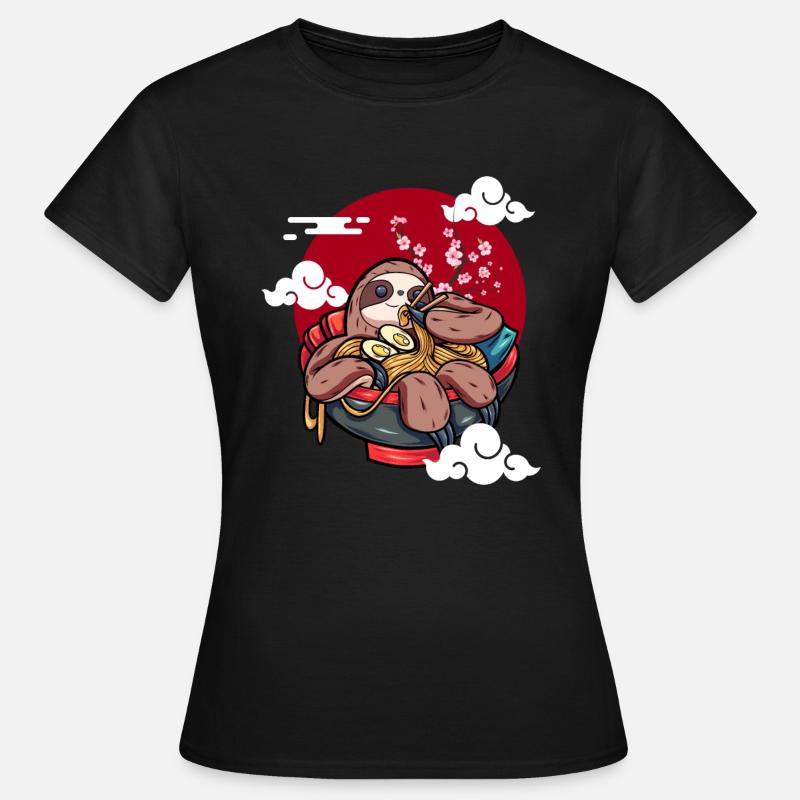 Funny Sloth Eats Ramen Kawaii Japanese - Women's T-Shirt - black