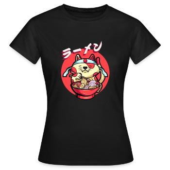 Lustige Katze Isst Ramen Niedliches Japanisches - Frauen T-Shirt - Schwarz - Vorne - AI Model Female 172 dark (172cm)
