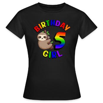 Geburtstag 5 Mädchen Niedliches Baby Faultier - Frauen T-Shirt - Schwarz - Vorne - AI Model Female 172 dark (172cm)