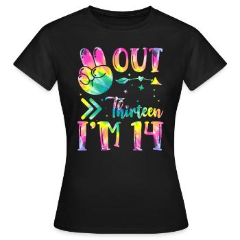 Frieden Aus Dreizehn Ich Bin 14 | Krawatte Färben - Frauen T-Shirt - Schwarz - Vorne - AI Model Female 172 dark (172cm)