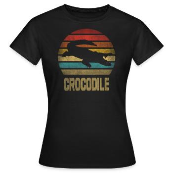Crocodile Croco Croc Rétro Vintage Coucher de Soleil - T-shirt Femme - noir - Devant - AI Model Female 172 dark (172cm)