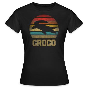 Crocodile Croco Croc Rétro Vintage Coucher de Soleil - T-shirt Femme - noir - Devant - AI Model Female 172 dark (172cm)
