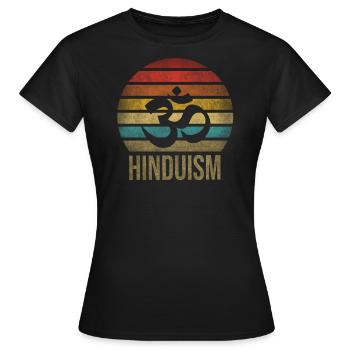 Hindouisme Aum Lettre Religion Rétro Coucher de Soleil - T-shirt Femme - noir - Devant - AI Model Female 172 dark (172cm)