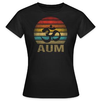 Hindouisme Aum Lettre Religion Rétro Coucher de Soleil - T-shirt Femme - noir - Devant - AI Model Female 172 dark (172cm)
