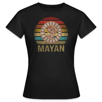 Calendrier Maya Itzamna Rétro Coucher de soleil - T-shirt Femme - noir - Devant - AI Model Female 172 dark (172cm)