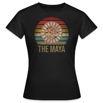 Calendrier Maya Itzamna Rétro Coucher de soleil - T-shirt Femme - noir - Devant - AI Model Female 172 dark (172cm)