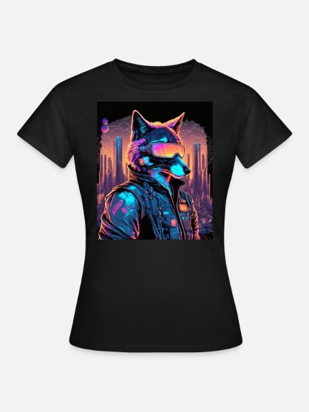 Retro Futuristic Synthwave Fox - Frauen T-Shirt - Schwarz