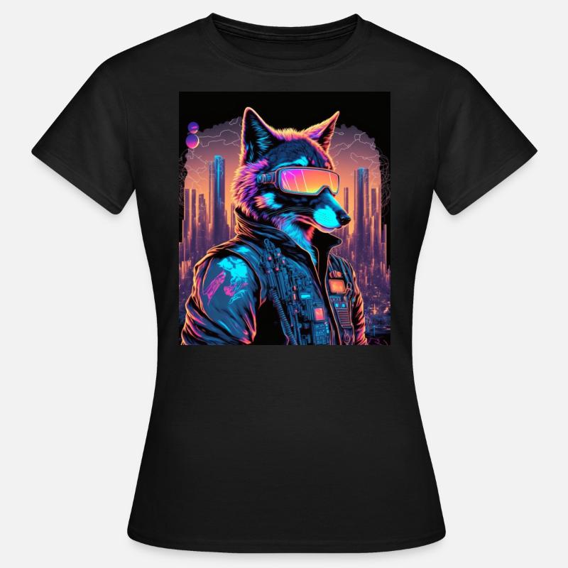 Retro Futuristic Synthwave Fox - Frauen T-Shirt - Schwarz