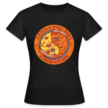 Pizzeria Pizza Ying Yang Fusion Kitchen - T-shirt Femme - noir - Devant - AI Model Female 172 dark (172cm)