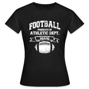 Miami Football Eigentum der Athletic Dept - Frauen T-Shirt - Schwarz - Vorne - AI Model Female 172 dark (172cm)
