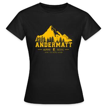 Andermatt Ski Resort Schweizer Alpen Ski-Souvenir - Frauen T-Shirt - Schwarz - Vorne - AI Model Female 172 dark (172cm)