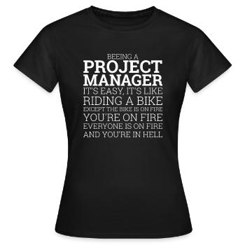 "Project Manager Bike" | "Project Manager" - Women's T-Shirt - black - Front - AI Model Female 172 dark (172cm)