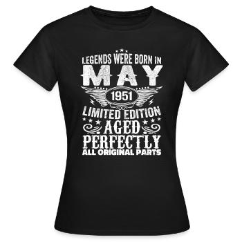 Mai 1951 Geburtstagsgeschenk Mai 1951 Mai - Frauen T-Shirt - Schwarz - Vorne - AI Model Female 172 dark (172cm)