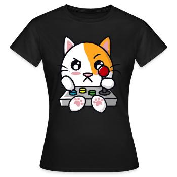 Cat avec manette de jeu Manette de jeu - T-shirt Femme - noir - Devant - AI Model Female 172 dark (172cm)
