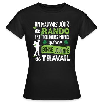 Randonnée Travail Rando Nature Montagne Citations - T-shirt Femme - noir - Devant - AI Model Female 172 dark (172cm)