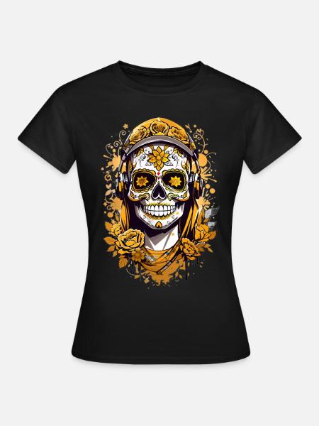 Goldener Zucker Schädel - Frauen T-Shirt - Schwarz