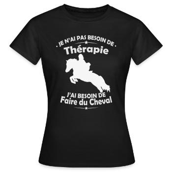 T-shirt Thérapie équitation - Faire du Cheval - T-shirt Femme - noir - Devant - AI Model Female 172 dark (172cm)