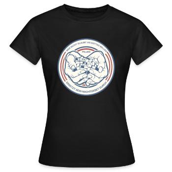 PILLEN | Lustiger Spruch Hände Tabletten - Frauen T-Shirt - Schwarz - Vorne - AI Model Female 172 dark (172cm)