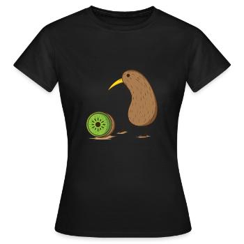 Kiwivogel mit einer aufgeschnittenen Kiwifrucht - Frauen T-Shirt - Schwarz - Vorne - AI Model Female 172 dark (172cm)