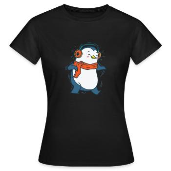 Penguin écoute de la musique avec des écouteurs Antarctique - T-shirt Femme - noir - Devant - AI Model Female 172 dark (172cm)