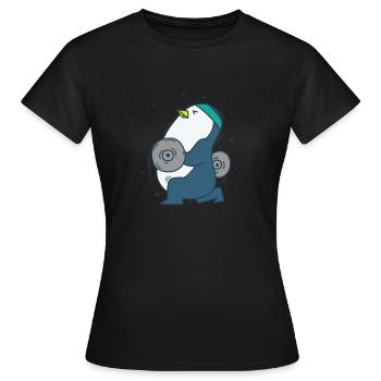 Pingouin fait du fitness avec des poids d’oiseau - T-shirt Femme - noir - Devant - AI Model Female 172 dark (172cm)