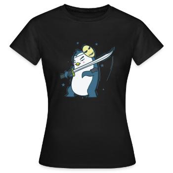 Pingouin avec masque et épée Antarctique - T-shirt Femme - noir - Devant - AI Model Female 172 dark (172cm)