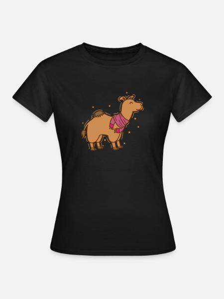 Kamel Dromedar mit Schal Dromedar - Frauen T-Shirt - Schwarz