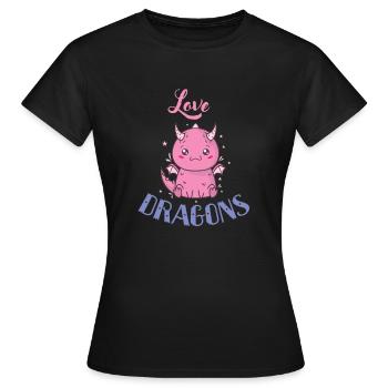 Love Dragons Fabeltier Drache - Frauen T-Shirt - Schwarz - Vorne - AI Model Female 172 dark (172cm)