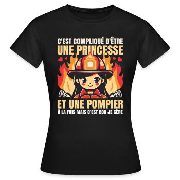 Princess And Fireman Both Funny Female Firefighter - Women's T-Shirt - black - Front - AI Model Female 172 dark (172cm)
