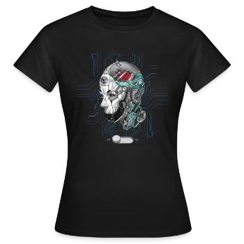 Roboterkopf mit Vogel im Kopf Cyber AI Technologie - Frauen T-Shirt - Schwarz - Vorne - AI Model Female 172 dark (172cm)